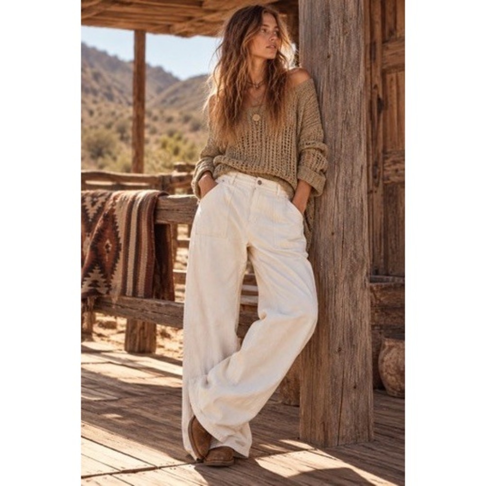 American Eagle Super High Rise Baggy Wide Leg Jeans White Womens 16 Regular